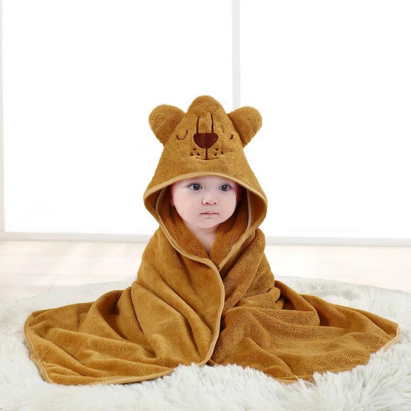 Baby Hooded Bath Towel Coral Fleece Toddler Bathrobe