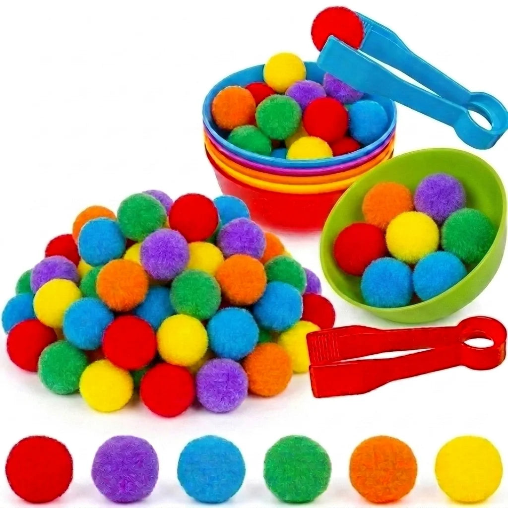Kids Rainbow Sorting & Counting Toy Set – Color Classification Game with Tweezers