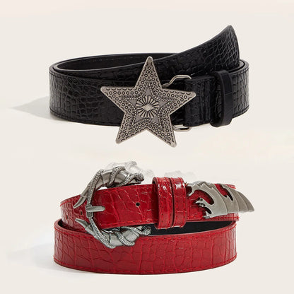 Women's Belt Pants Trousers Jeans Pattern Leather Belt For Cosplay Accessories Women Halloween Suits Black Wine Red Waistband