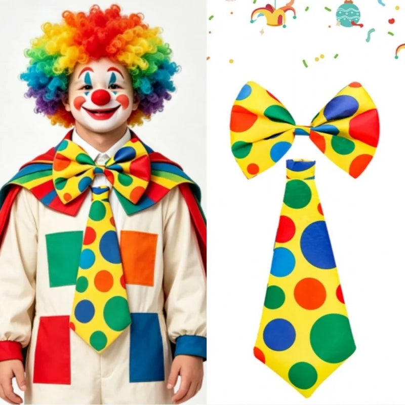 Colorful Polka Dot Print Tie And Bow Tie Fancy Clown Prop Halloween Carnival Circus Performance Party Cosplay Costume Accessory