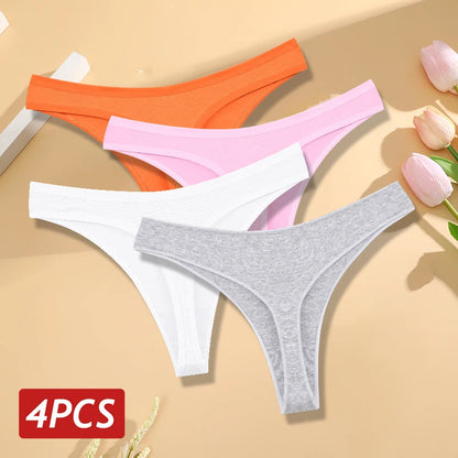 Women's Cotton Thong Panties 4PCS Seamless Low Rise Set