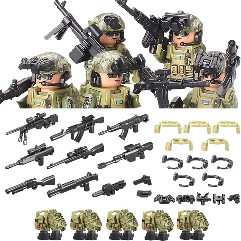 Military Soldier Building Blocks Mini Figure Set with Accessories