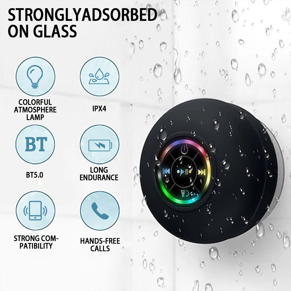 Portable Bluetooth Speaker Waterproof LED Suction Cup Shower Speaker