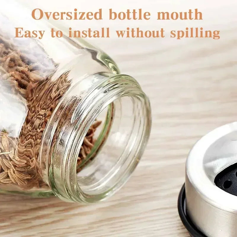 Glass Spice Jar Set with Rack, 6-Piece Seasoning Storage Organizer