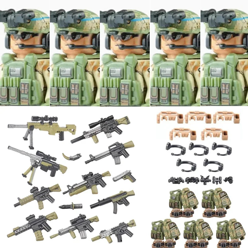 Military Soldier Building Blocks Mini Figure Set with Accessories