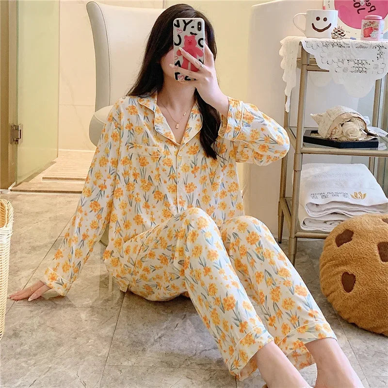 Women's Floral Pajama Set 2 Piece Viscose Long Sleeve Sleepwear