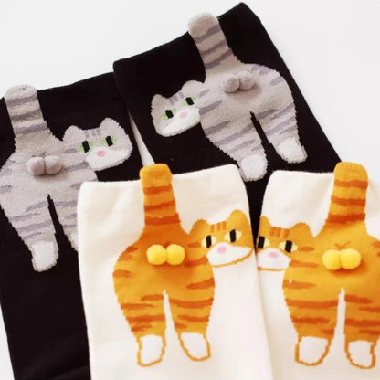 Funny Cat Socks 4 Pairs Cartoon Mid Tube Casual Socks