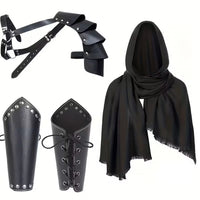 1/4PCS Men Vintage Medieval Knight Hooded Cloak Scarf Renaissance Belt Wrist Guard Halloween Cosplay Costume Accessories Prop
