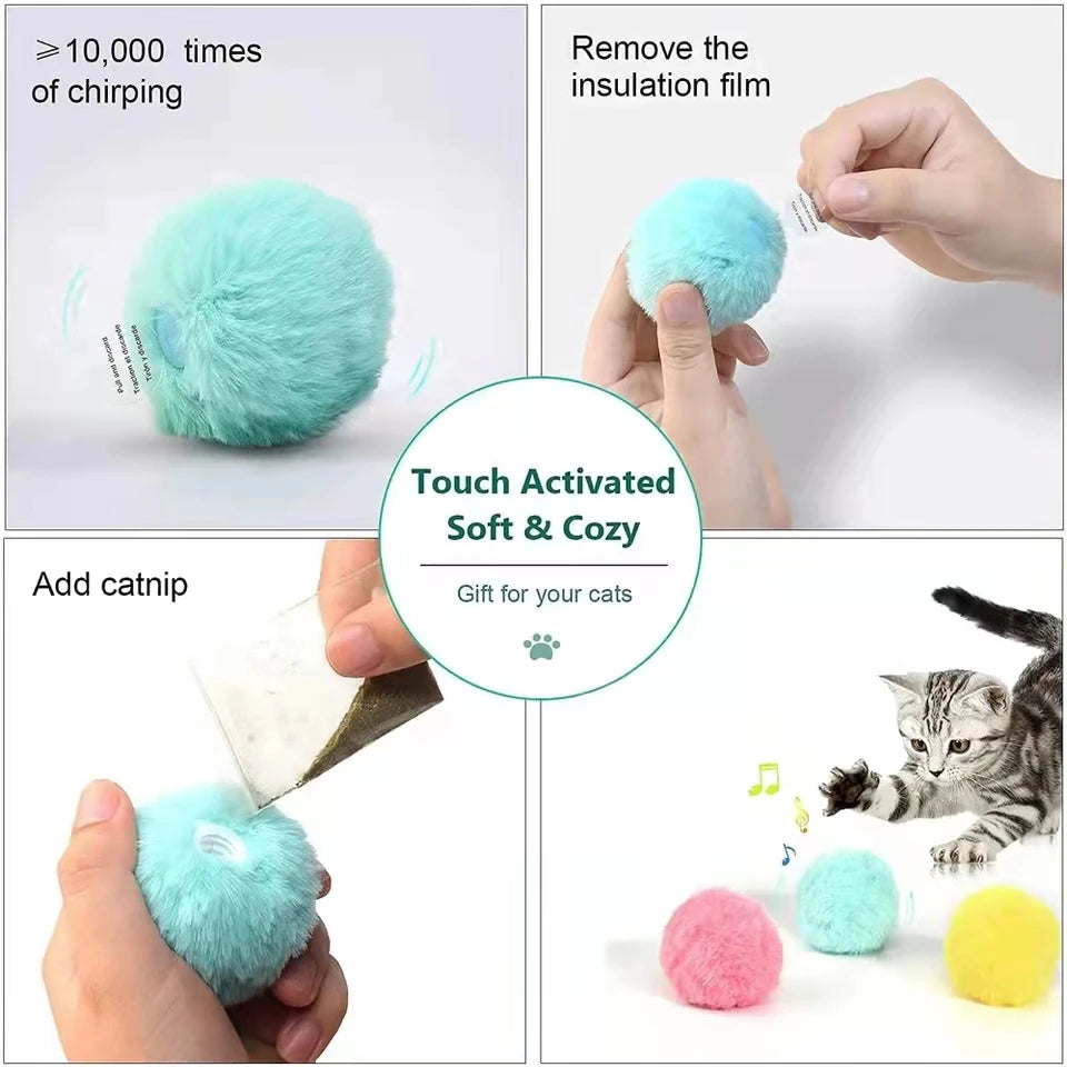 Interactive Cat Toy Ball Plush Catnip Squeaky Toy