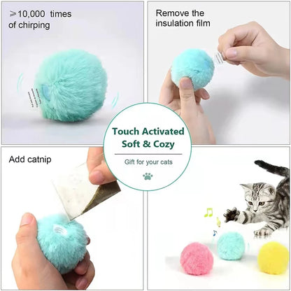 Interactive Cat Toy Ball Plush Catnip Squeaky Toy
