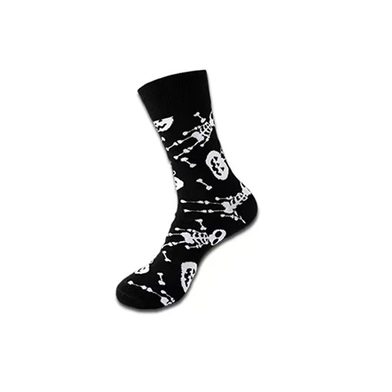 1/8 Pairs Unisex Halloween Printed Mid Tube Socks Fashionable Skull Pumpkin Sweat Absorbing Breathable All Season Casual Socks