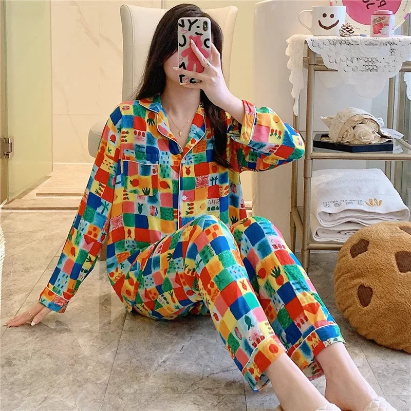 Women's Floral Pajama Set 2 Piece Viscose Long Sleeve Sleepwear