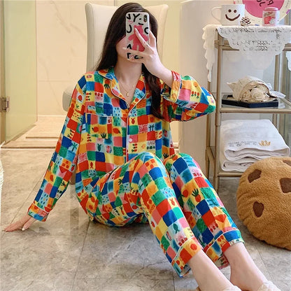 Women's Floral Pajama Set 2 Piece Viscose Long Sleeve Sleepwear