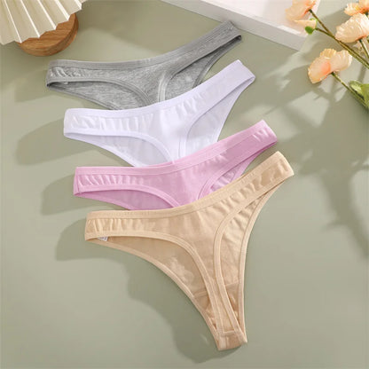 Women's Cotton Thong Panties 4PCS Seamless Low Rise Set