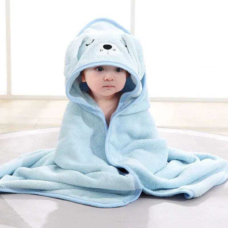 Baby Hooded Bath Towel Coral Fleece Toddler Bathrobe