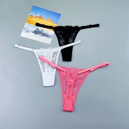 Women's Lace Thong Panties 3PCS Adjustable Low Rise Set