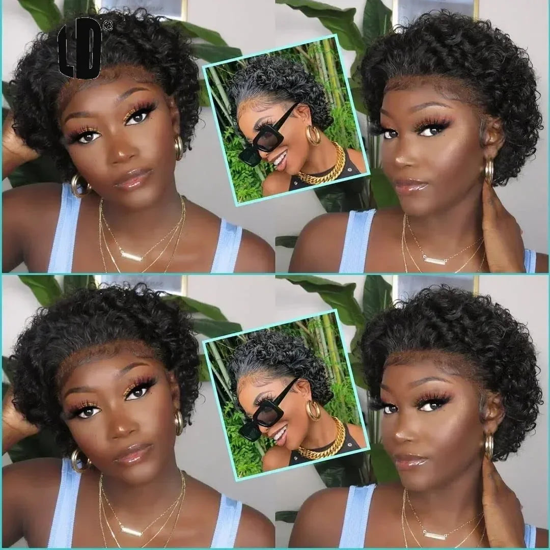 Curly Pixie Cut Human Hair Wig 13x1 HD Lace Front