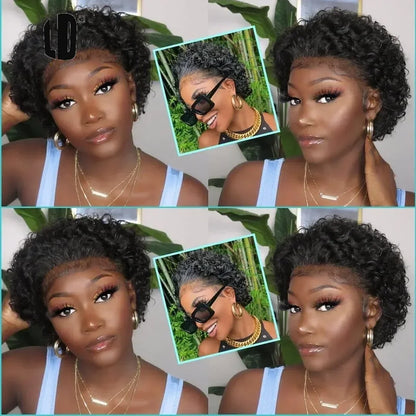 Curly Pixie Cut Human Hair Wig 13x1 HD Lace Front