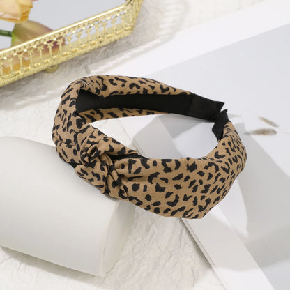 Leopard Print Headband Wide Cross Knot Hairband for Women