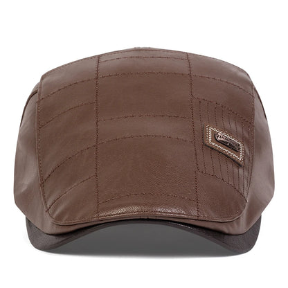 Men's Newsboy Cap Retro PU Leather Flat Beret Hat