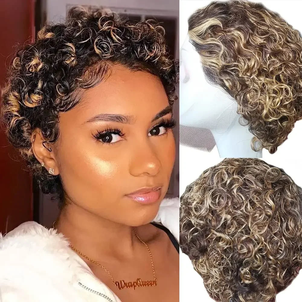 Curly Pixie Cut Human Hair Wig 13x1 HD Lace Front
