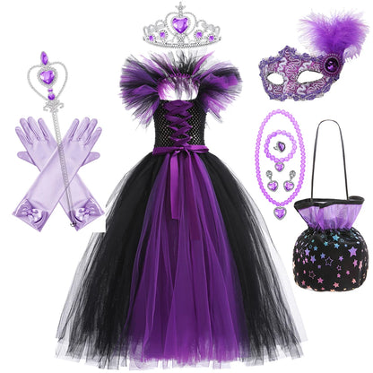 Maleficent Costume Dress for Girls Halloween Princess Gown