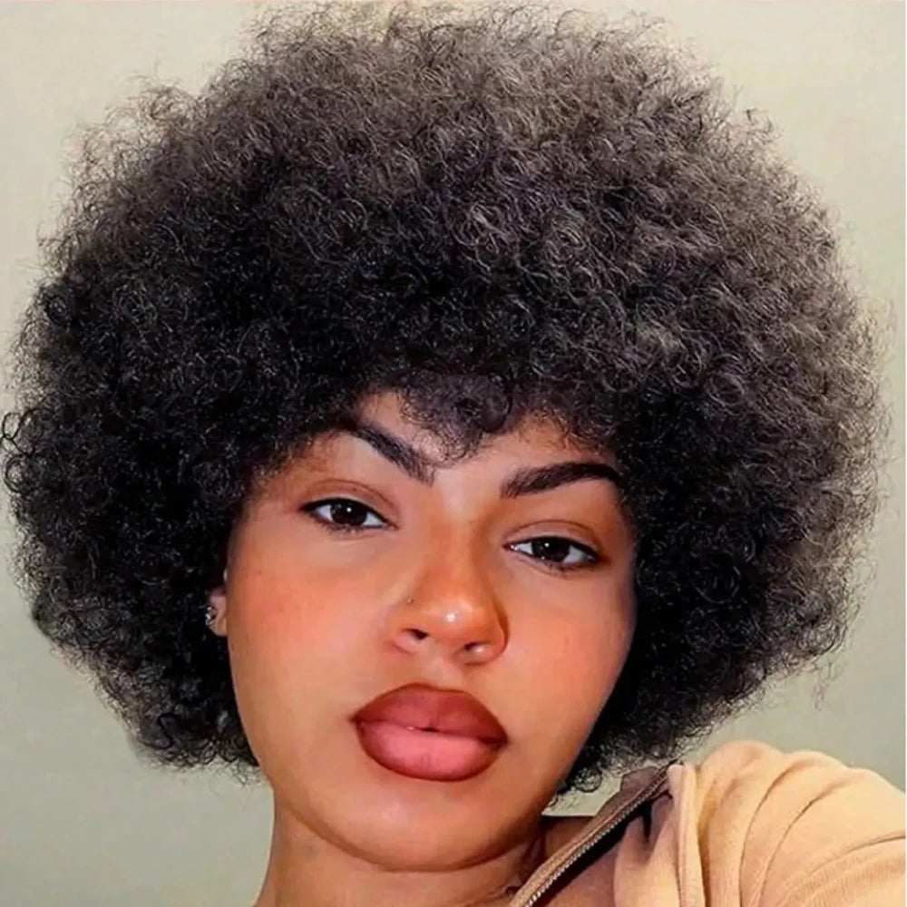 Afro Kinky Curly Wig 6 Inch Pixie Cut Human Hair