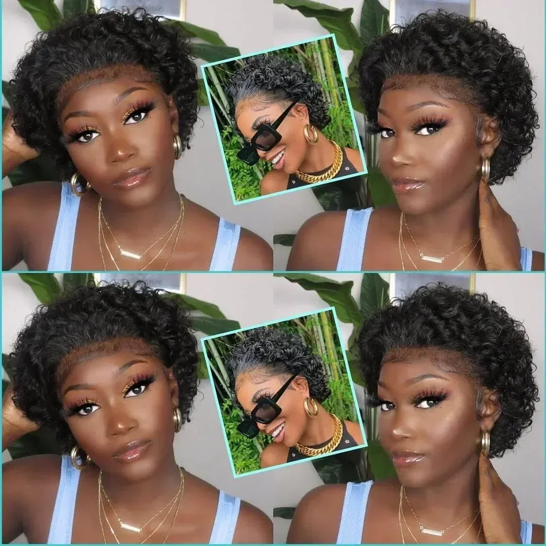 Curly Pixie Cut Human Hair Wig 13x1 HD Lace Front