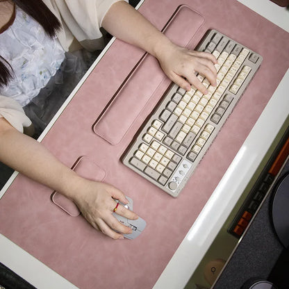 Large PU Desk Mat with Wrist Rest – Waterproof Non-Slip Mouse Pad