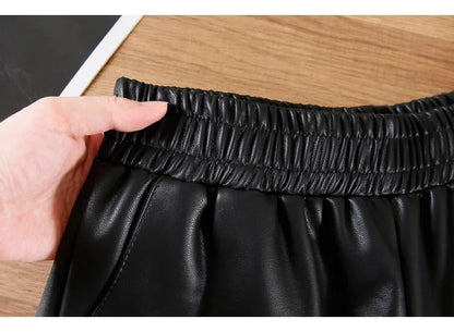 Women's PU Leather Shorts – High Waist Loose Fit Black Shorts