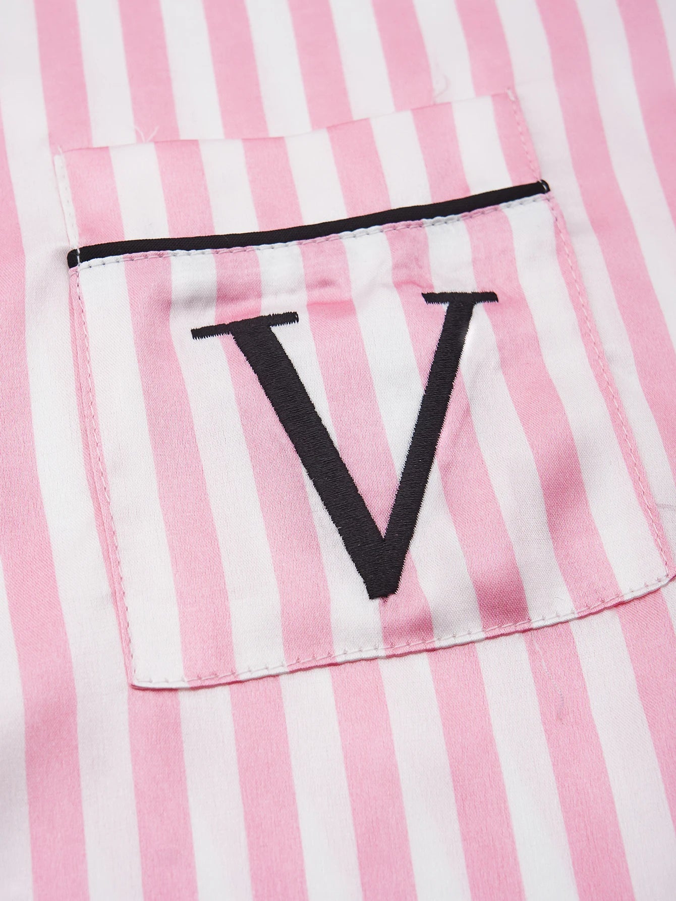 Women's Satin Pajama Set Short Sleeve Striped Sleepwear with Pockets