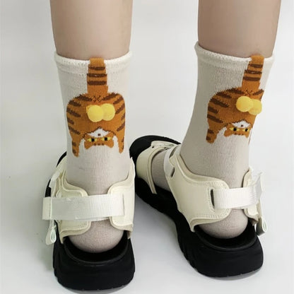 Funny Cat Socks 4 Pairs Cartoon Mid Tube Casual Socks