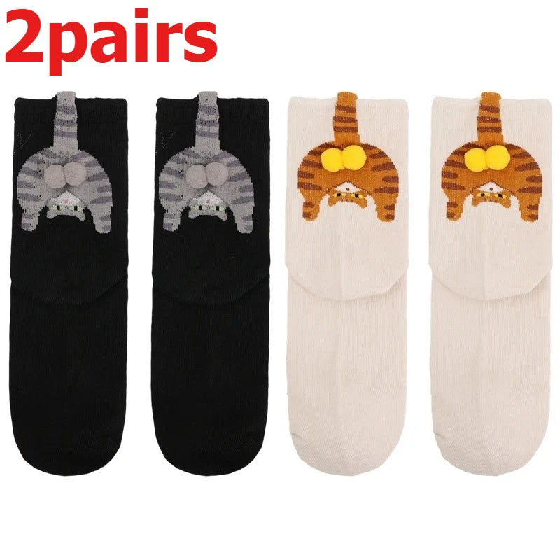 Funny Cat Socks 4 Pairs Cartoon Mid Tube Casual Socks