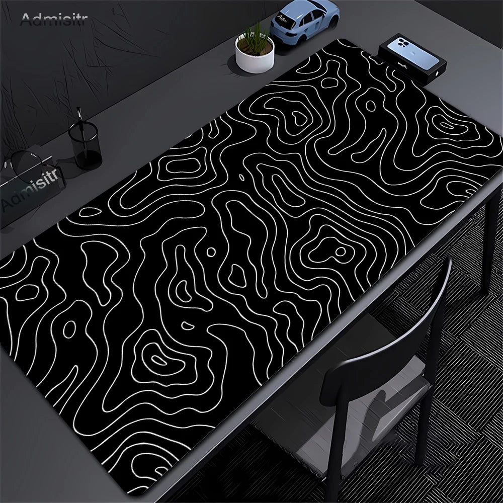 XXL Black & White Desk Mat – Abstract Liquid Gaming Mouse Pad