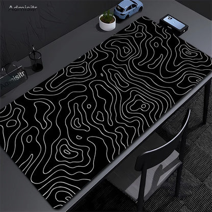 XXL Black & White Desk Mat – Abstract Liquid Gaming Mouse Pad