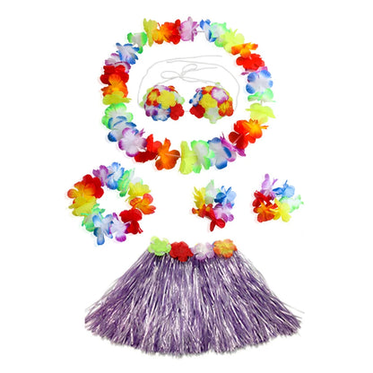 Hawaiian Luau Costume Set with Grass Skirt & Flower Leis