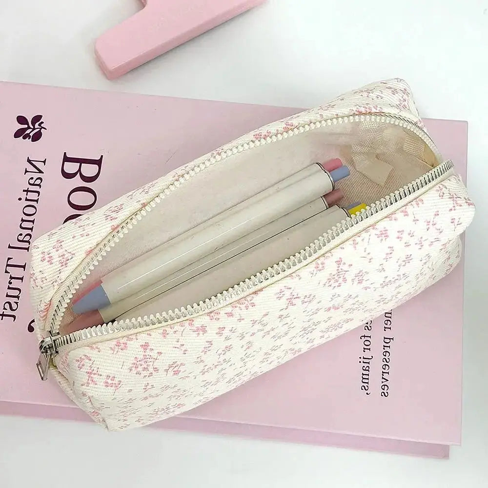 Floral Pencil Case Large Capacity Canvas Pen Bag
