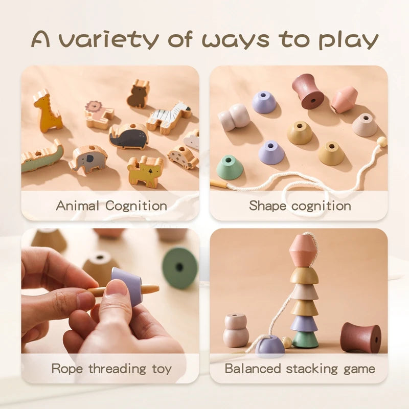 Wooden Animal Threading Toy for Toddlers