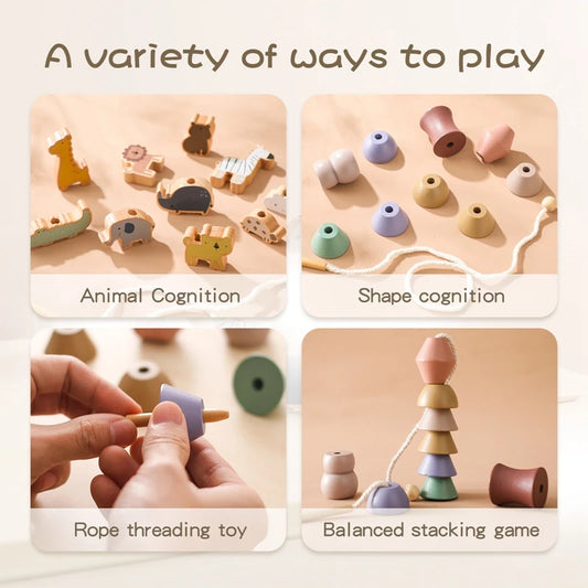 Wooden Animal Threading Toy for Toddlers