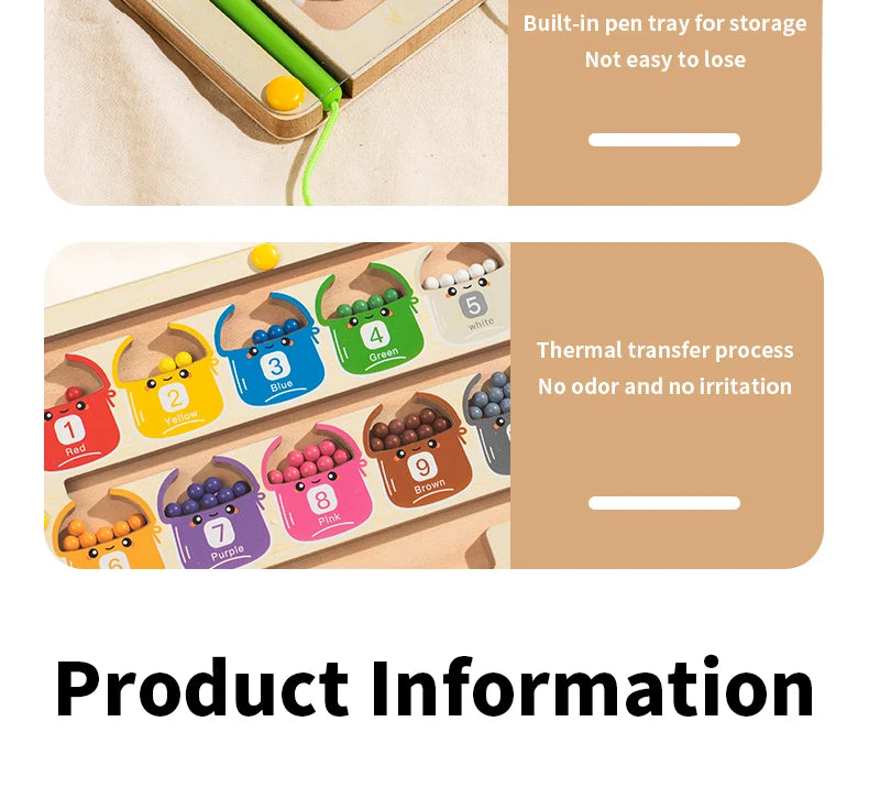 Wooden Magnetic Color Number Maze with Drawing Board