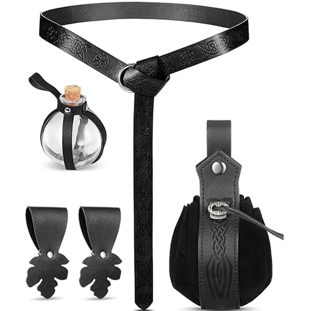 1/6pcs Renaissance Accessories Medieval Pirate PU Leather Belt Bag Cork Potion Bottle Belt Halloween Cosplay Costume