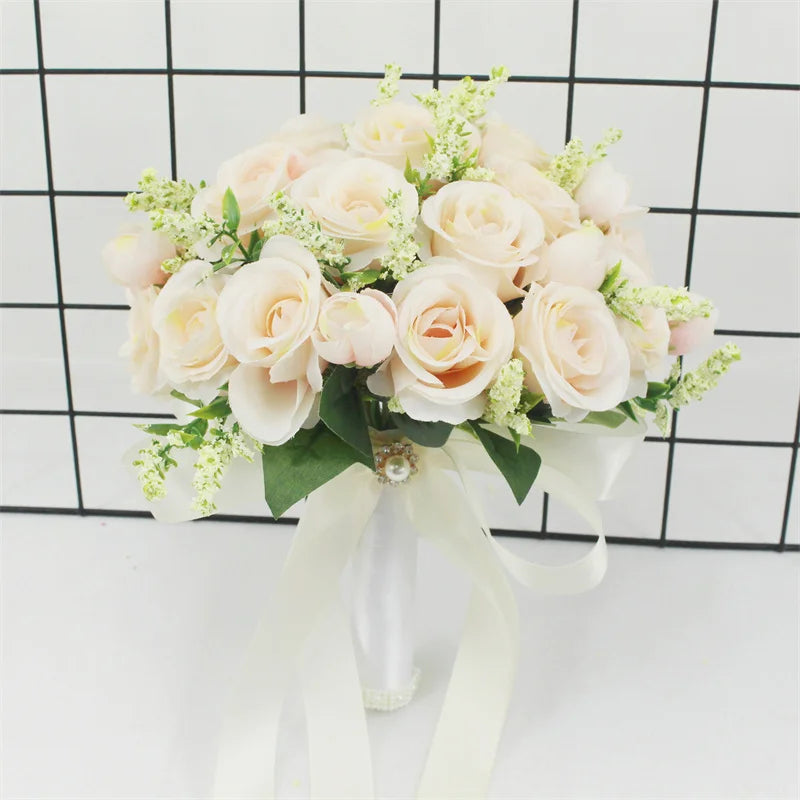 White Rose Wedding Bouquet – Handmade Silk Bridal Flowers