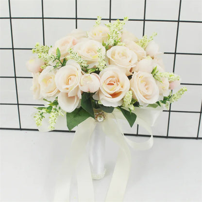 White Rose Wedding Bouquet – Handmade Silk Bridal Flowers