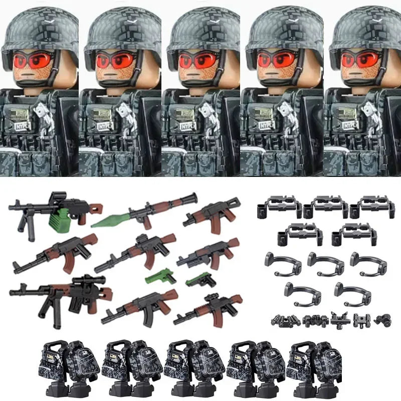 Military Soldier Building Blocks Mini Figure Set with Accessories