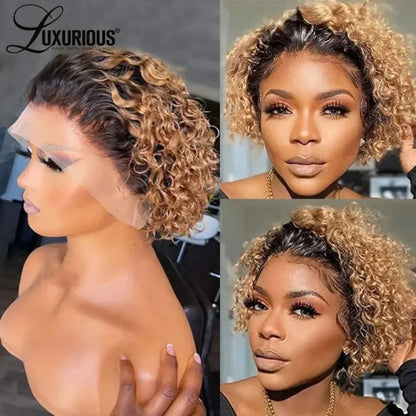 Curly Pixie Cut Human Hair Wig 13x1 HD Lace Front