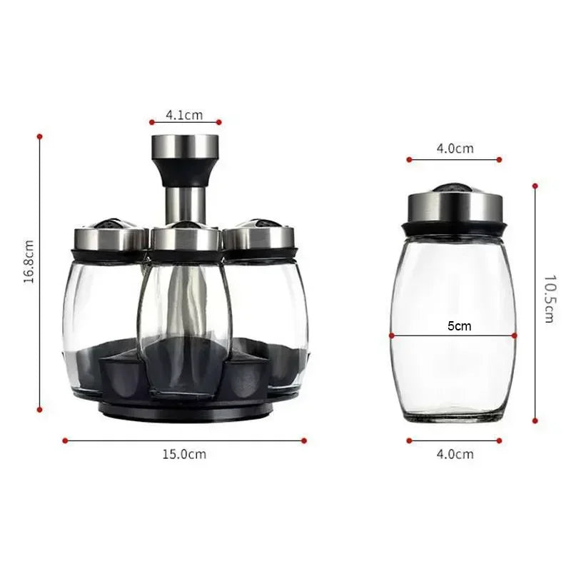 Glass Spice Jar Set with Rack, 6-Piece Seasoning Storage Organizer