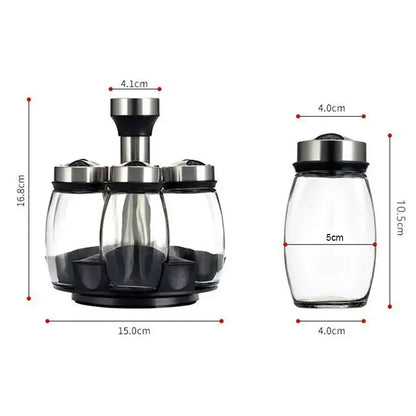 Glass Spice Jar Set with Rack, 6-Piece Seasoning Storage Organizer