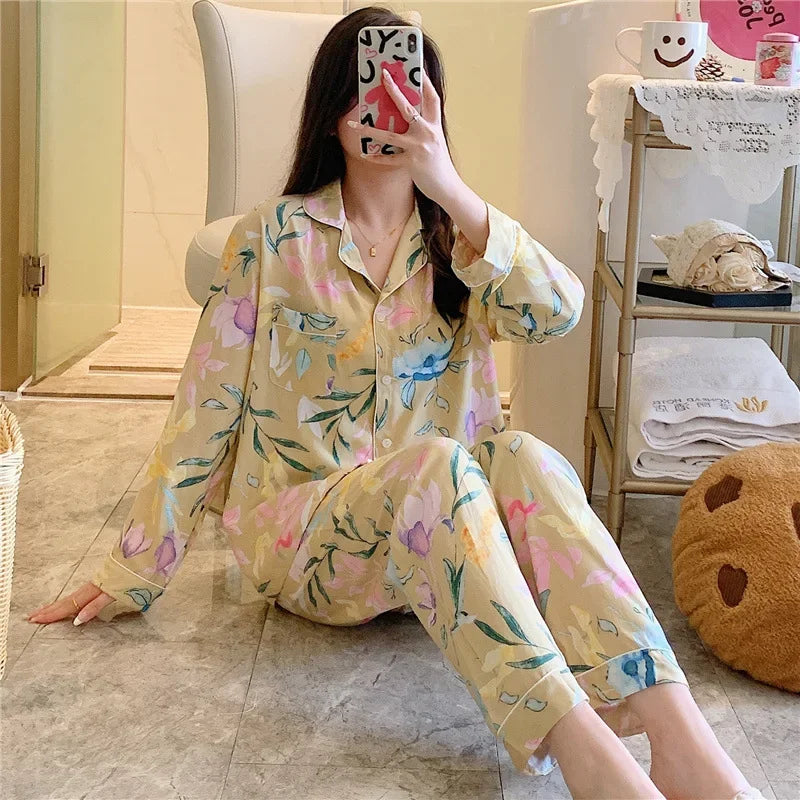 Women's Floral Pajama Set 2 Piece Viscose Long Sleeve Sleepwear