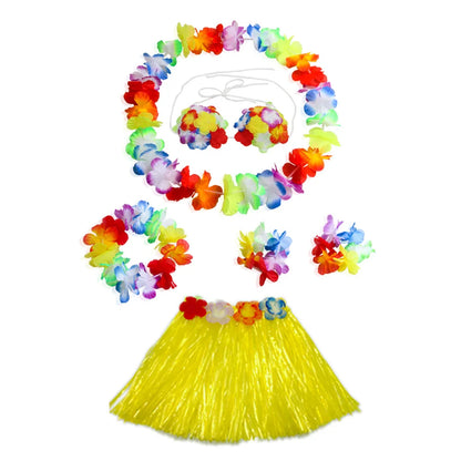 Hawaiian Luau Costume Set with Grass Skirt & Flower Leis