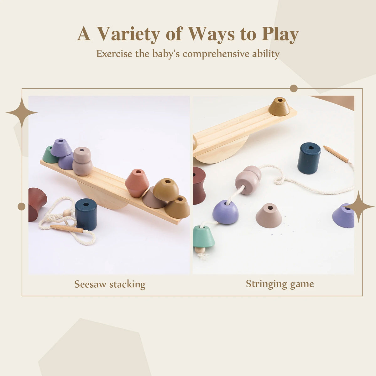 Montessori Sensory Toys Wooden Animal Stacking Balance Blocks